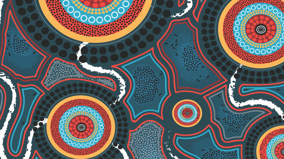 Zoomed in image of Reconciliation Action Plan Artwork by Jasmine Sarin. Titled: 'Creating Connections'.