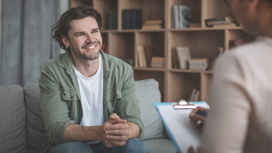 Adult male seeking advice from a female therapist.